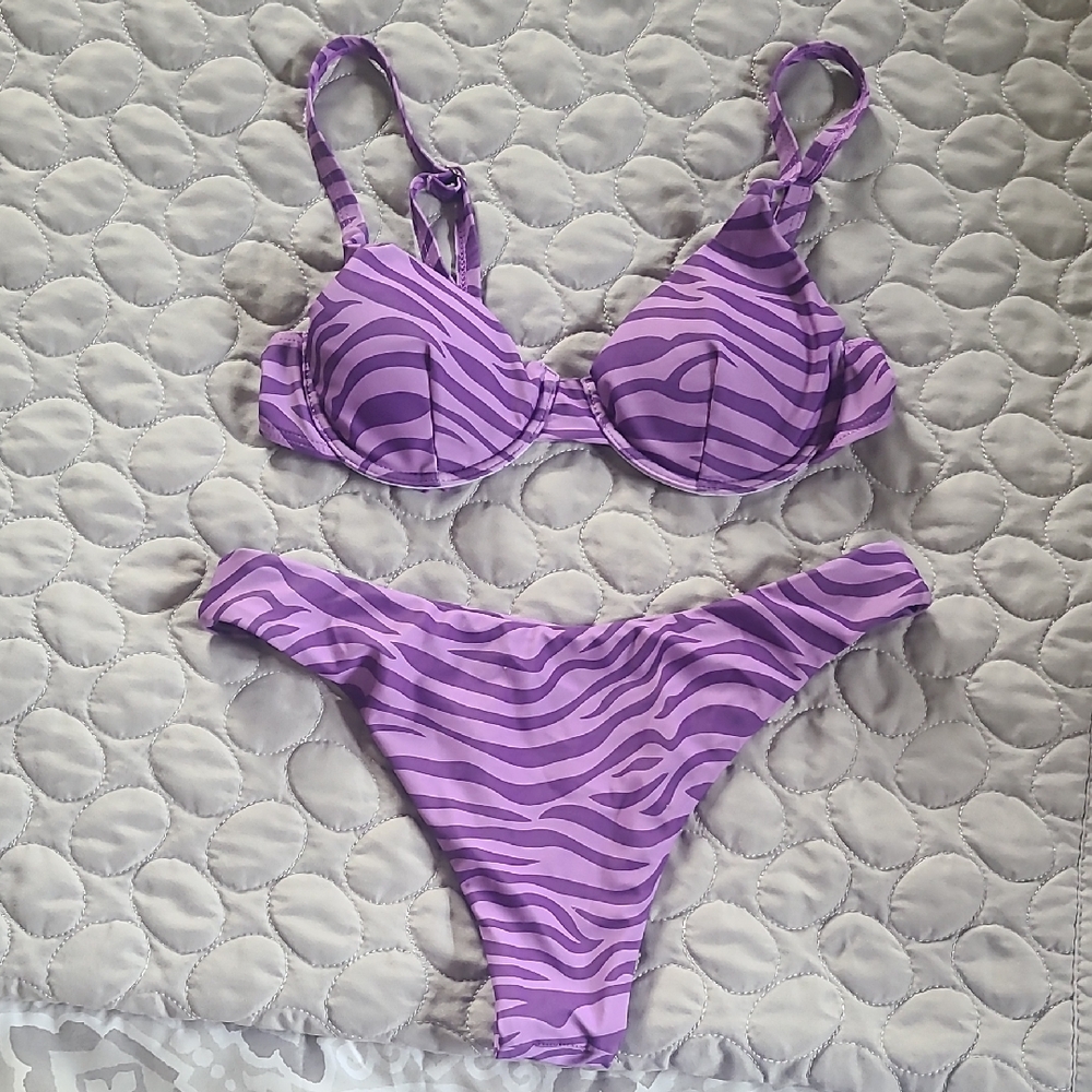 Purple Zebra Print Bikini Set